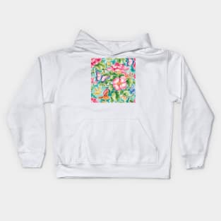 Flowers and butterflies on turquoise Kids Hoodie